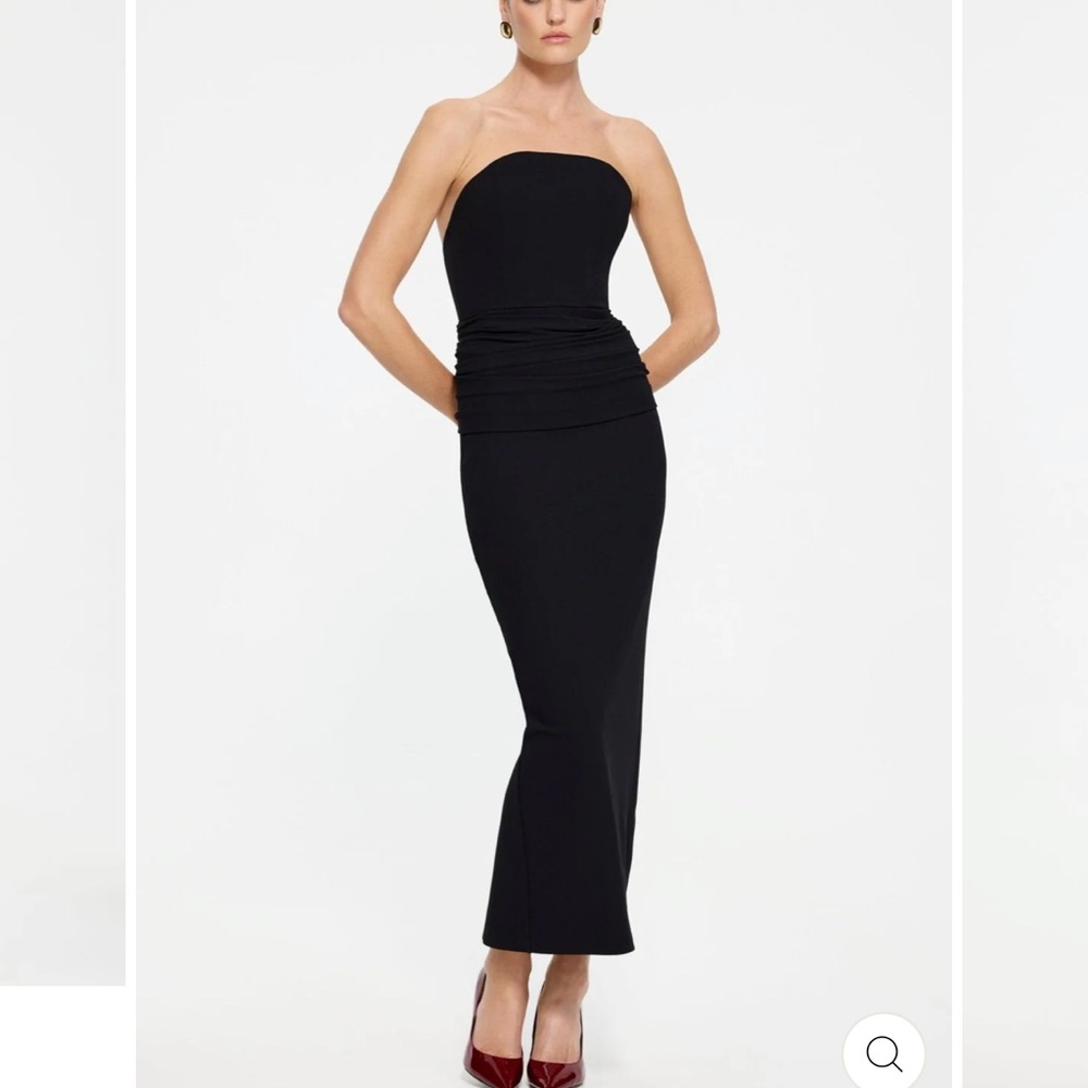 Effie Kats Astor midi Elegant Black Strapless Dress